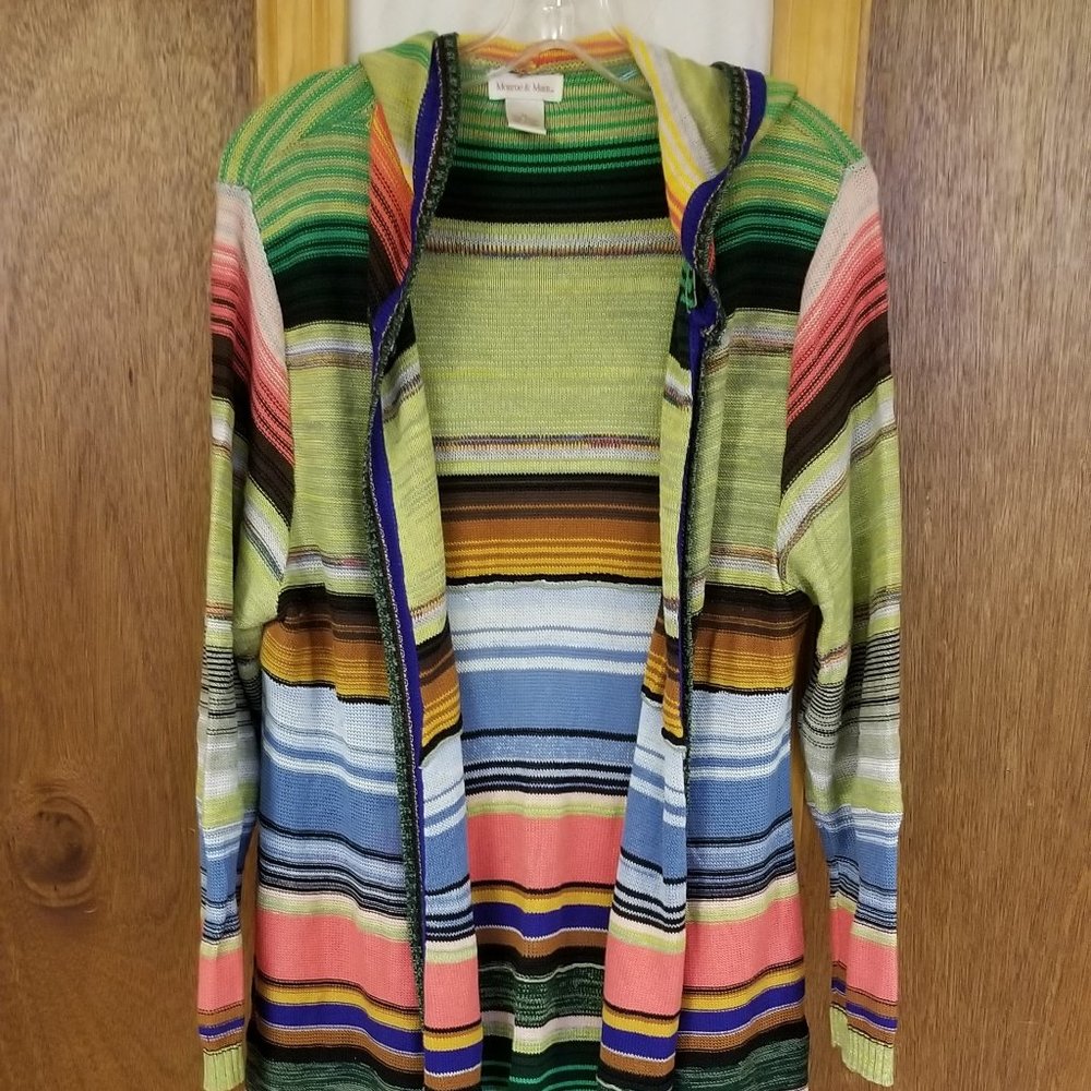 Monroe & Main Multi Colored Hooded Cardigan